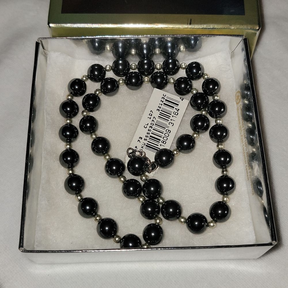 Samara Semi Precious Hematite & Sterling Silver Necklace 17 Inches New